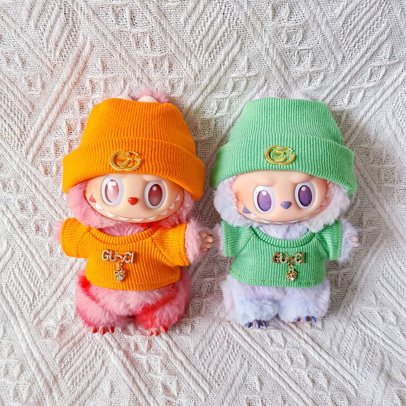 labubu用 リブ編みニット帽&Tシャツセット!クールかつ可愛い きまぐれコーデ♡ 1-3世代15cm17cm対応 おしゃれ カジュアル ラブブ