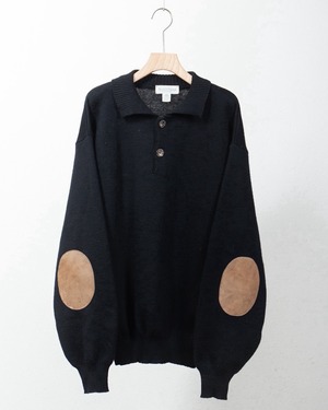 all wool knitted polo sweater with elbow patch / Made In URUGUAY