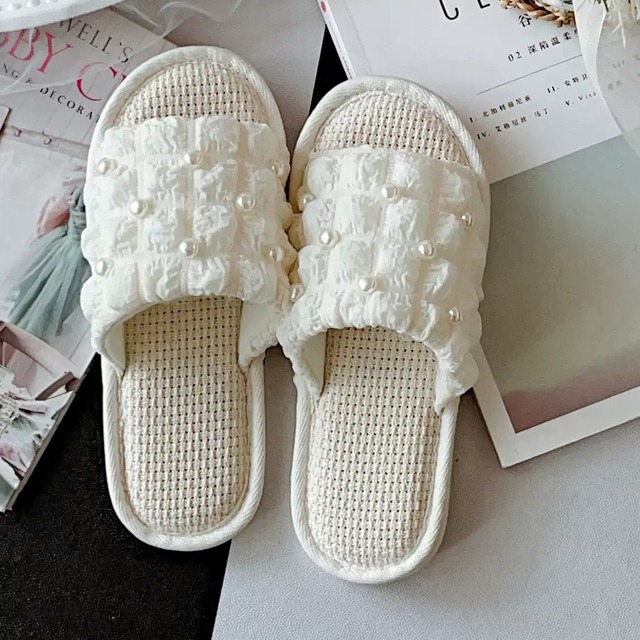 【23.0cm～25.5cm】pearl soft bubble check pattern room slippers p1722