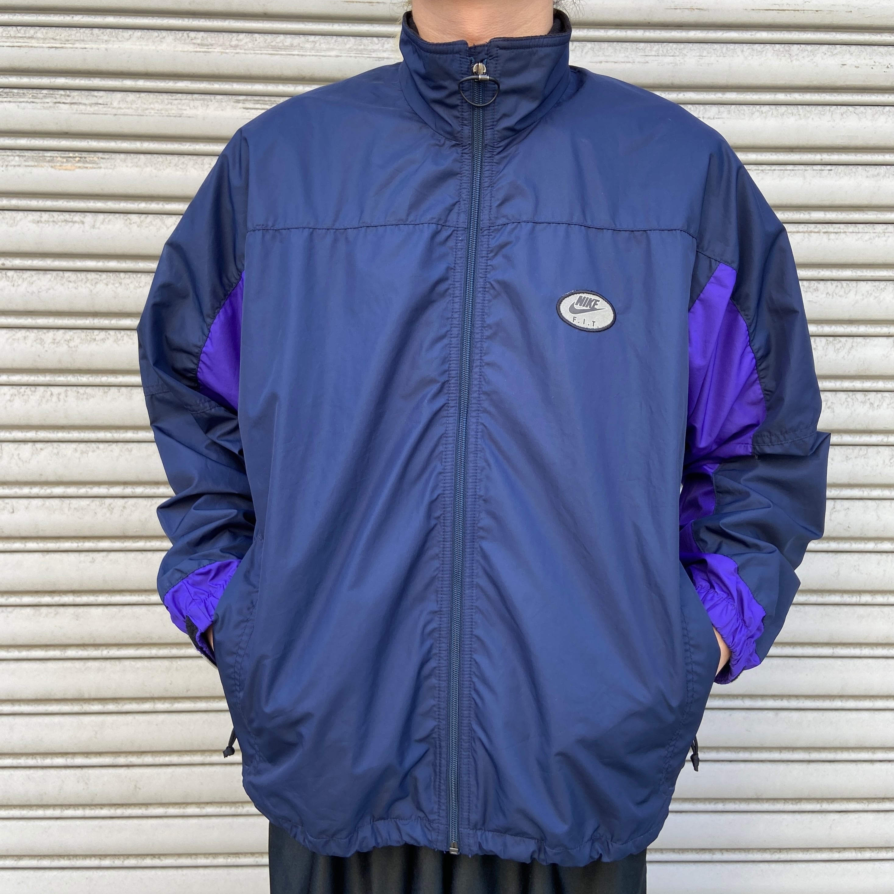 NIKE F.I.T ナイロンジャケット リフレクターロゴ 紺紫 M | 古着屋 Uan