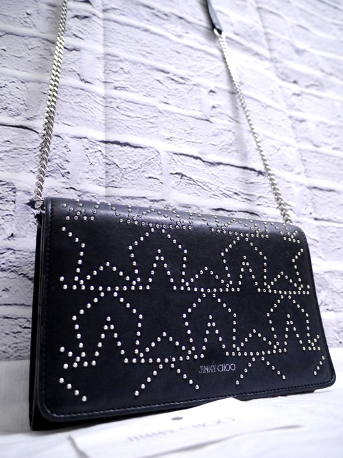 2020美品★JIMMY CHOO ジミーチュウ PALACE パレス クロスボディ チェーンショルダー 財布 バッグ 黒★ PALACE から希少なスタッズモデル♪