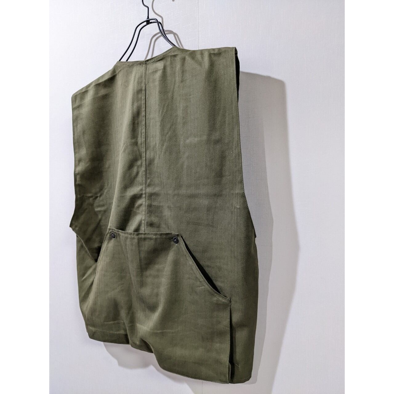 ハンティングベスト 古着 カーキ グリーン レザー パターン BS331 | Pickle