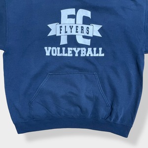 【GILDAN】FLYERS VOLLEYBALL バレーボール プリント パーカー フーディー プルオーバー L ネイビー 裏起毛 US古着