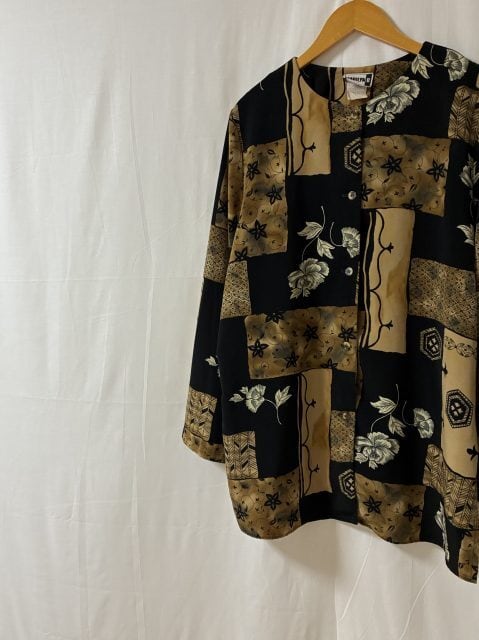 1980~90's Patchwork Patterned No Collar Shirt