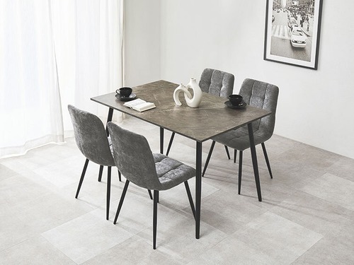 120×75cmカフェテーブル5点セット 大理石調 【チェア：ダークグレー】 画像