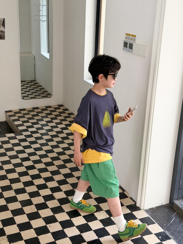 【KID】洋梨プリントフルーツ柄半袖Tシャツ - 12