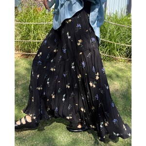 high waist floral long pleated skirt　2litr04818