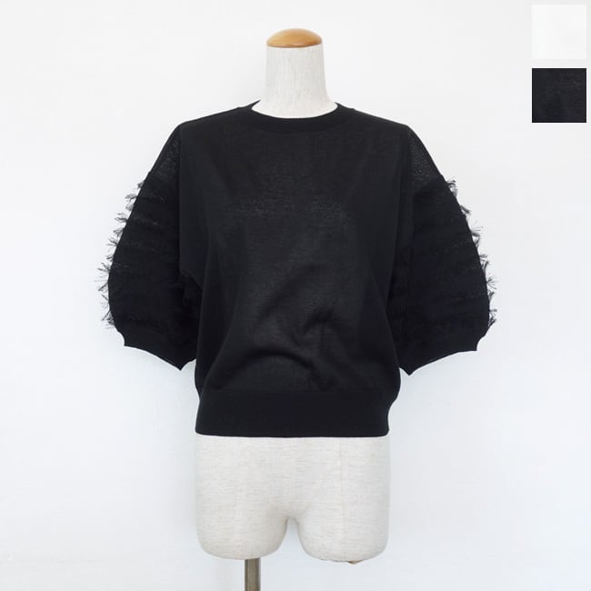 MICA&DEAL (マイカアンドディール) ニットプルオーバー フリンジスリーブ 5分袖 0126108041