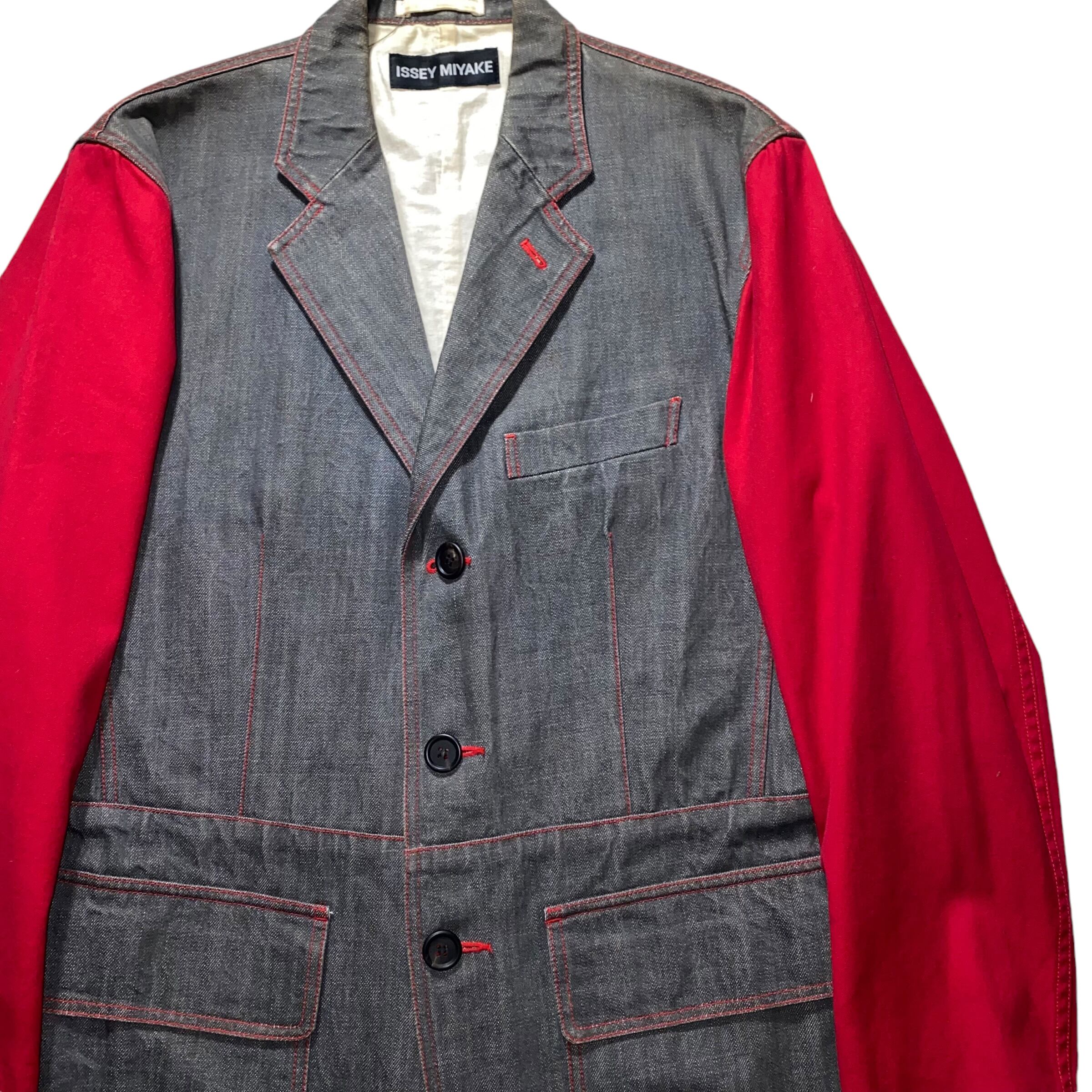 2003SS ISSEY MIYAKE MEN red switching black denim tailored jacket