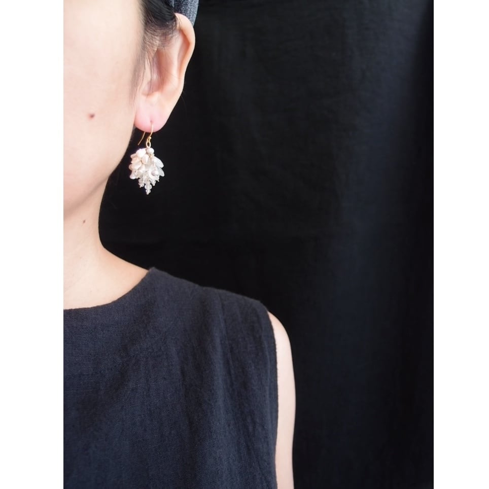 【K14gf】Pearl × White Topaz × Moonstone Earrings/パール×ホワイトトパーズ×ムーンストーン フリンジピアス
