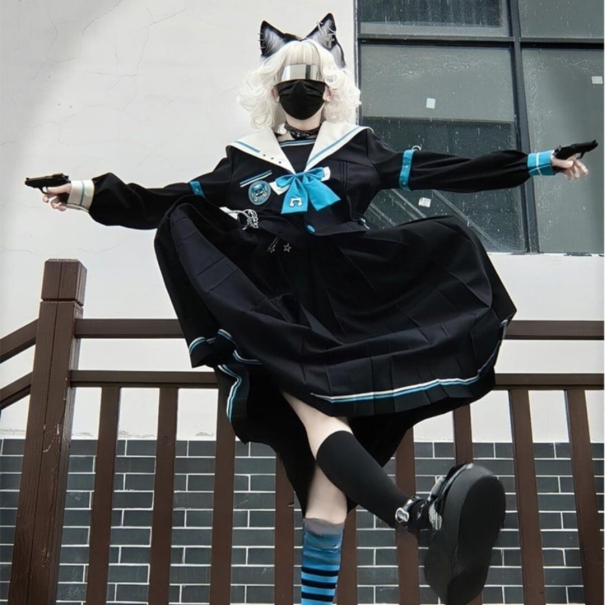地雷系 セーラー服セットアップ ロングスカート×パンク 不良少女