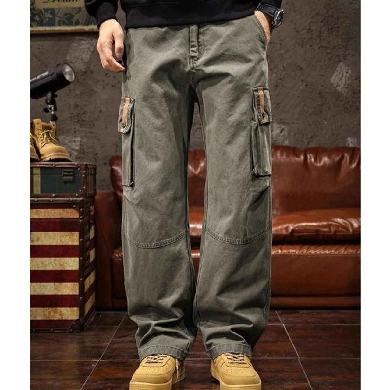 Flap Pocket Cargo Pants with Belt Loops, ◇2color H0825