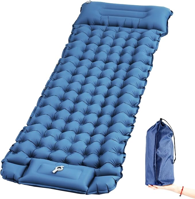 キャンプ用エアーマット 足踏み式 厚さ10cm エアーマット 【1年間保証】10cm厚さ 広幅70cm キャンプマット 足踏み