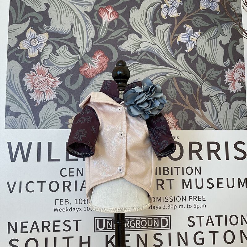 大型犬もOK 秋冬用ピンクのベストと紫のシャツ