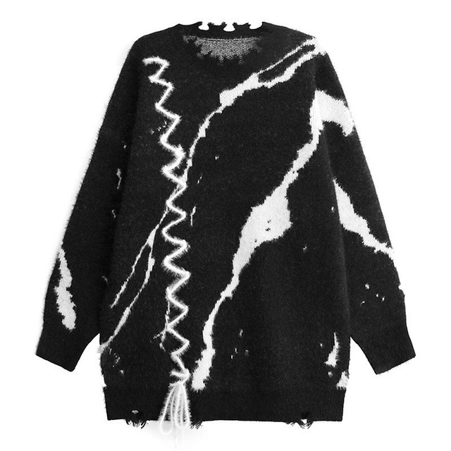 Abstract distressed knit one piece C1634