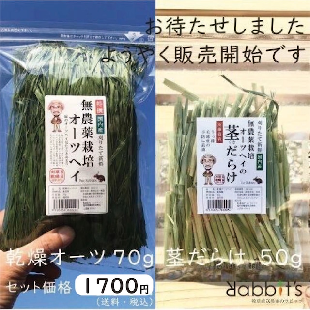 【販売中】【セット販売】特撰無農薬オーツヘイ70gと茎だらけ50ｇのセット