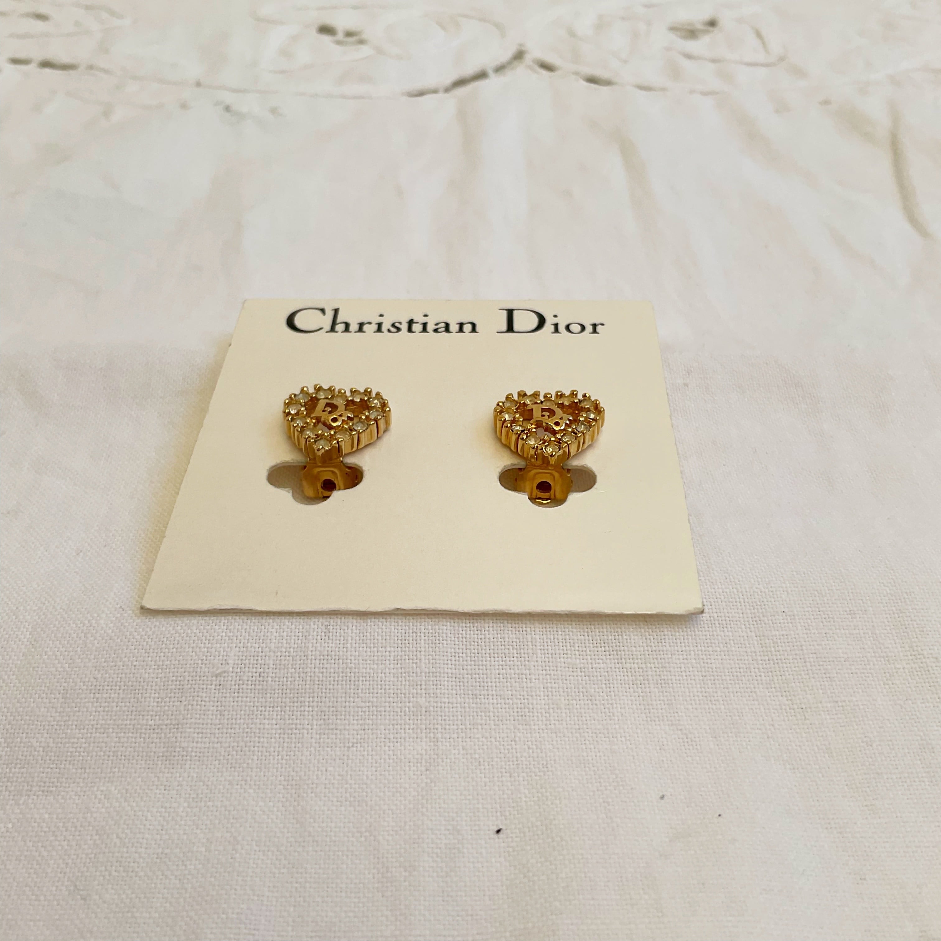 dead stock- Christian Dior heart stone logo earrings | TOKYO 