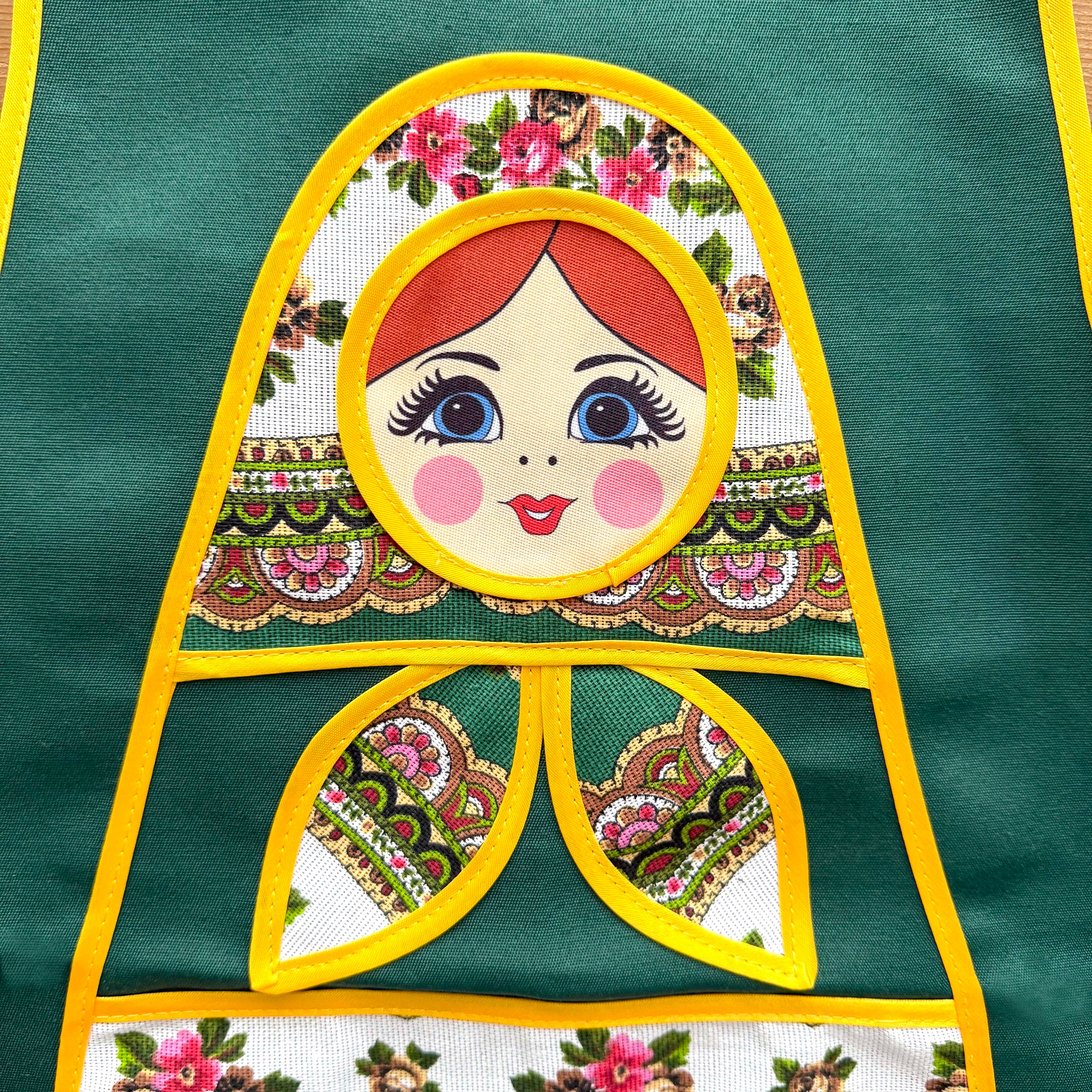 マトエプロン（緑 / 小花柄）