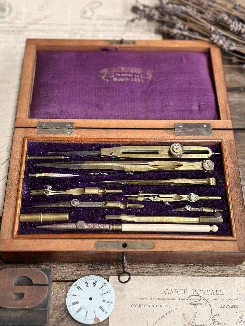 木製箱入り製図コンパスセットcompas supérieurs | Brocante de La