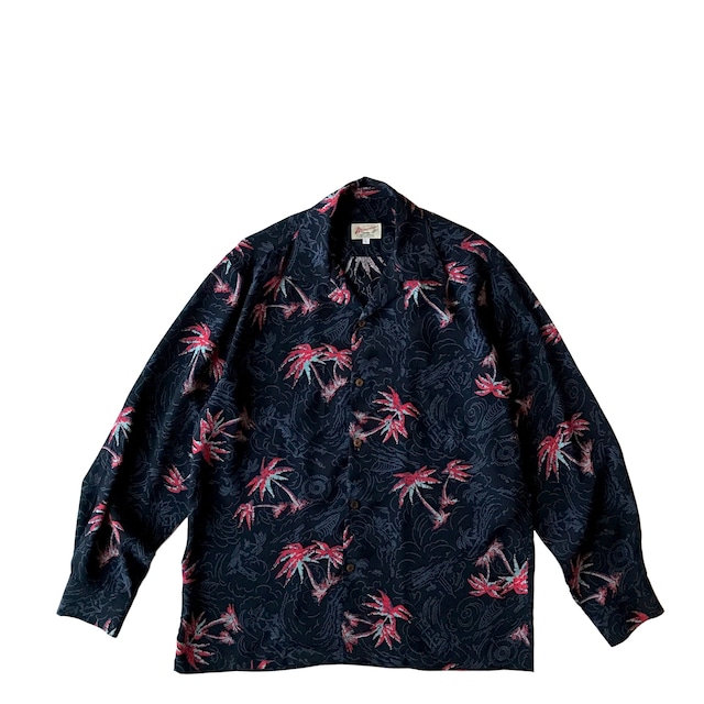 Mountain Special  Long Sleeve Aloha shirt /  Palms  /  Navy