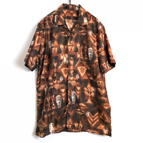 Vintage Cotton Aloha Shirt Tiki Pattern [1960s-] Vintage Short Sleeve Vintage Hawaiian Shirt