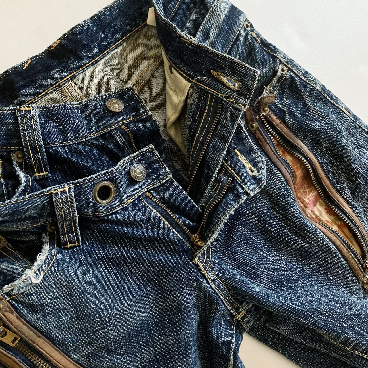 PPFM デニム パンツ ジーンズ ダブルウエスト ギミック Y2K 90s 00s