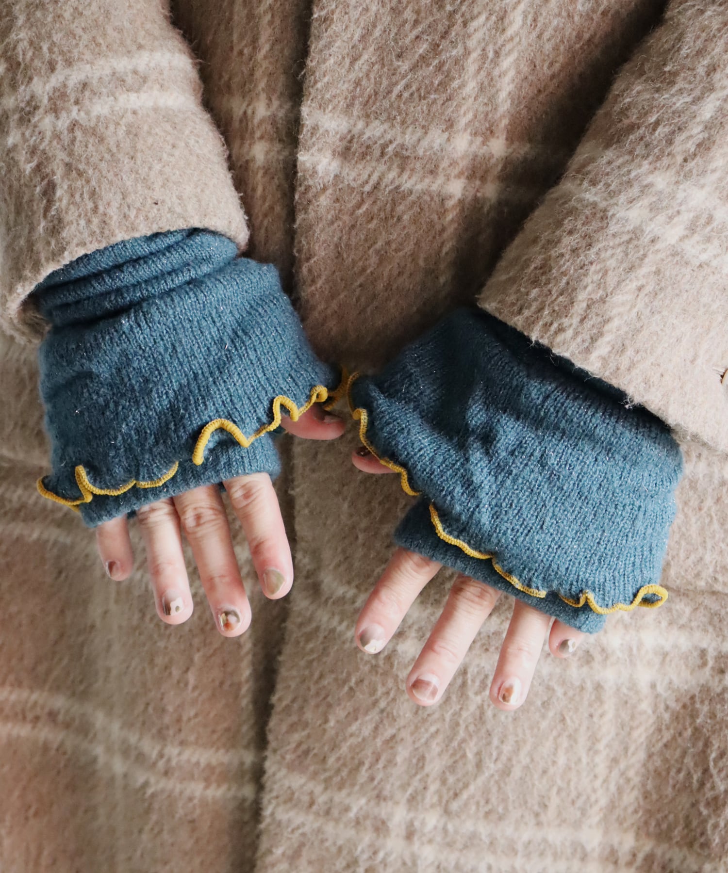 【kivisdou】チューリップ フリル アームウォーマー(ブルーグリーン)