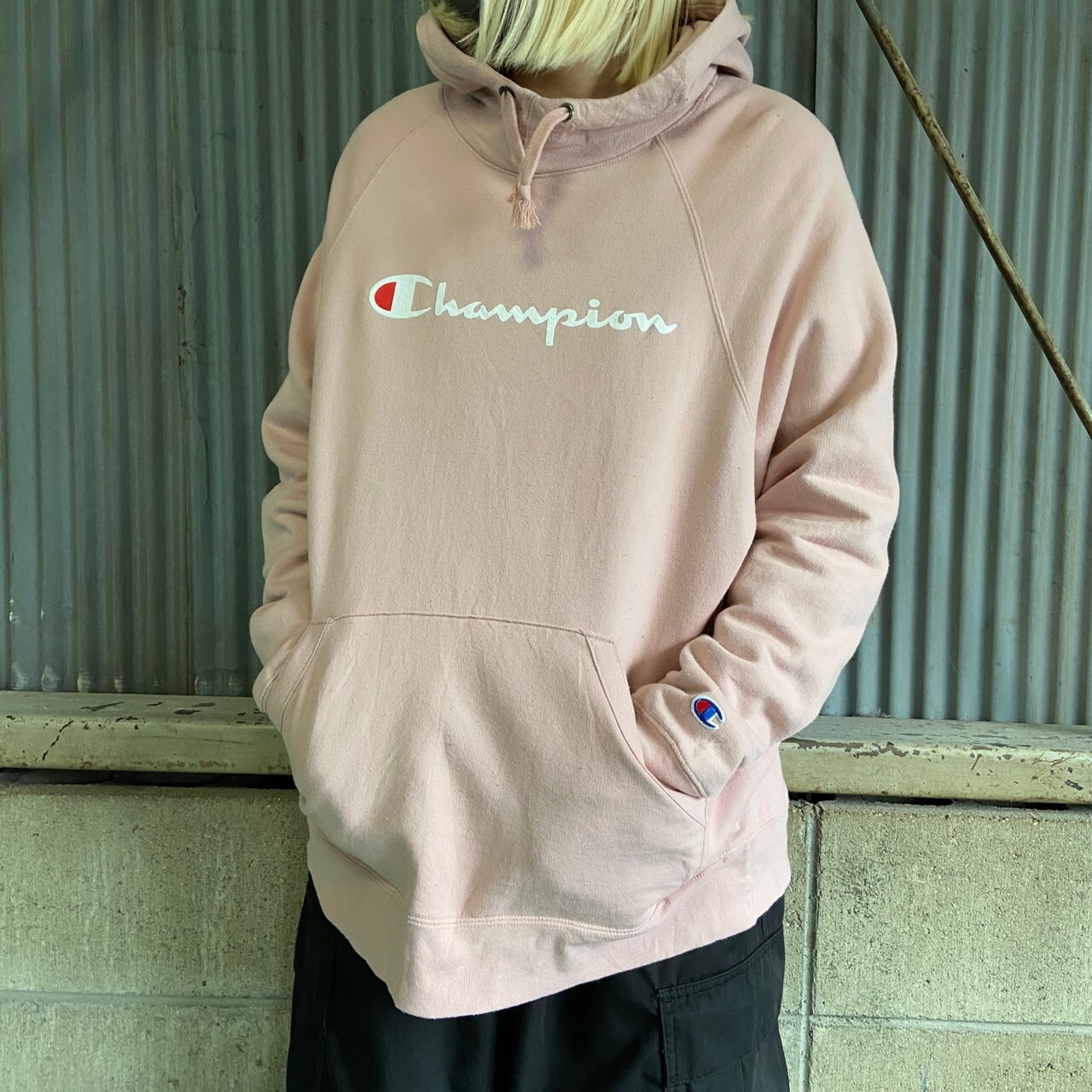 チャンピオン CHAMPION パーカー プルオーバー 長袖 ロゴ M ベージュ