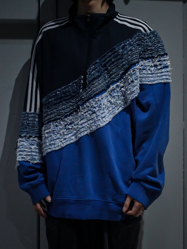 【add (C) vintage】"Original Remake" Docking × Slash Quilt  Design Loose Half Zip Pullover