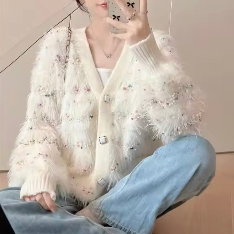 マルチカラーシャギーニットカーディガン