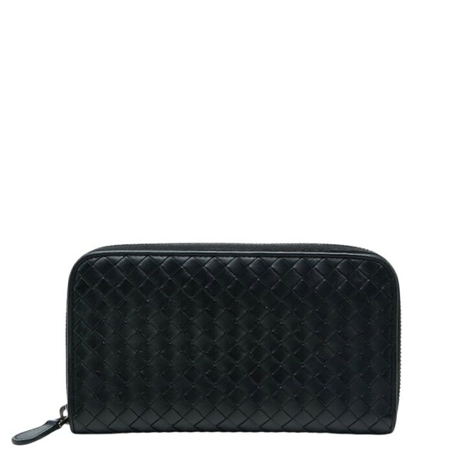 ボッテガヴェネタ イントレチャート ラウンドファスナー 長財布 ブラック レザー メンズ BOTTEGAVENETA 【中古】