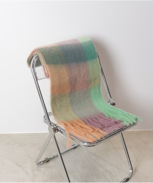 OI210503 マルチカラーチェック柄フラッフィーストール orange