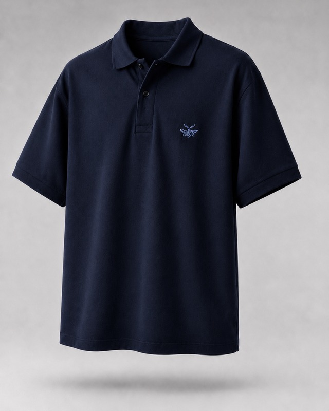 Navy Polo Shirt「蚕蛾」