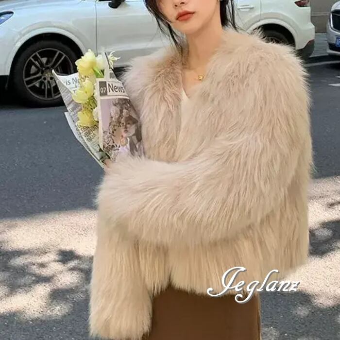 4色 ファー エコファ ジャケット アウター ノーボタン 着映え ♪(MB468)φ