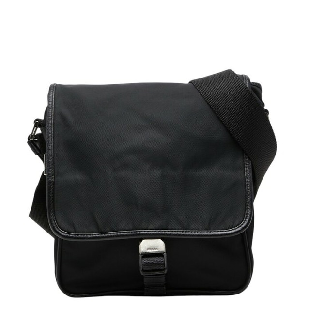 プラダ 三角ロゴプレート 斜めかけ ショルダーバッグ ブラック ナイロン メンズ PRADA 【中古】