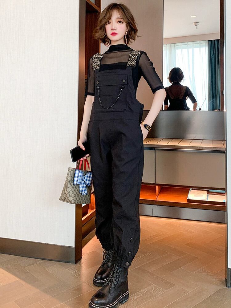 MIUCO 有能でクールなチェーン飾りポケットゆったり甲ストラップサロペット レディース MIUCO25069005870