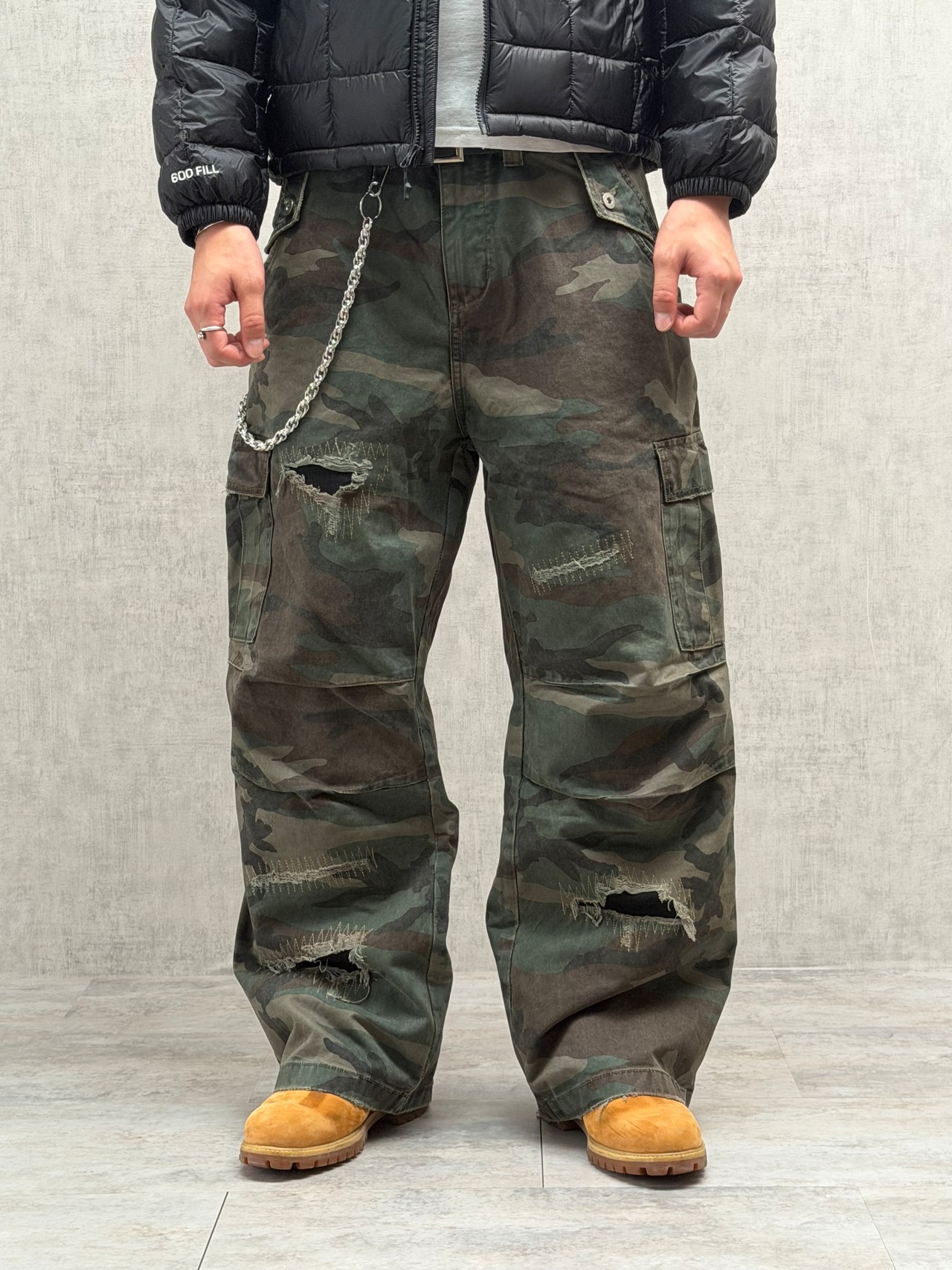Faded Camo Wide Cargo Pants