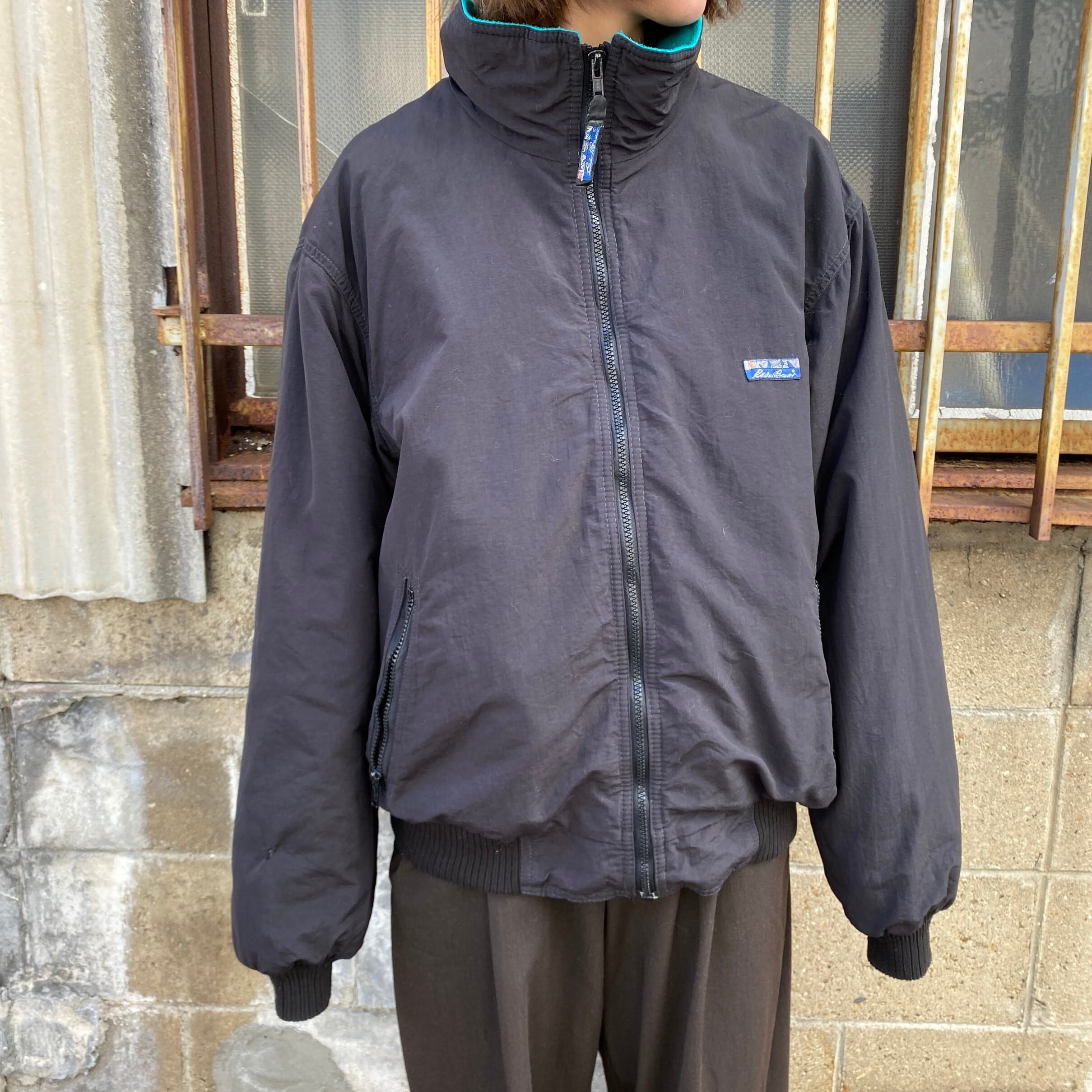 USA製 90年代 Eddie Bauer エディーバウアー フリースライナー ナイロンジャケット メンズL 古着 90s ヴィンテージ ビンテージ  山ロゴ 黒 緑 【アウトドアジャケット】【cs2212-10a】 | cave 古着屋【公式】古着通販サイト