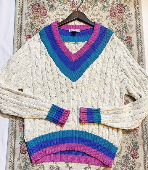 80's〜 "HEAD SPORTS"  Tilden cotton knit 【XL 】