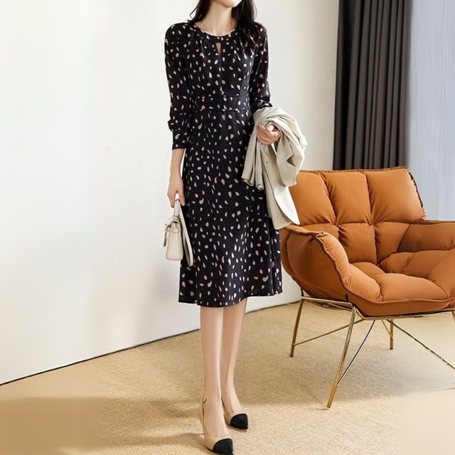 Small flower elegant retro slim middle dress