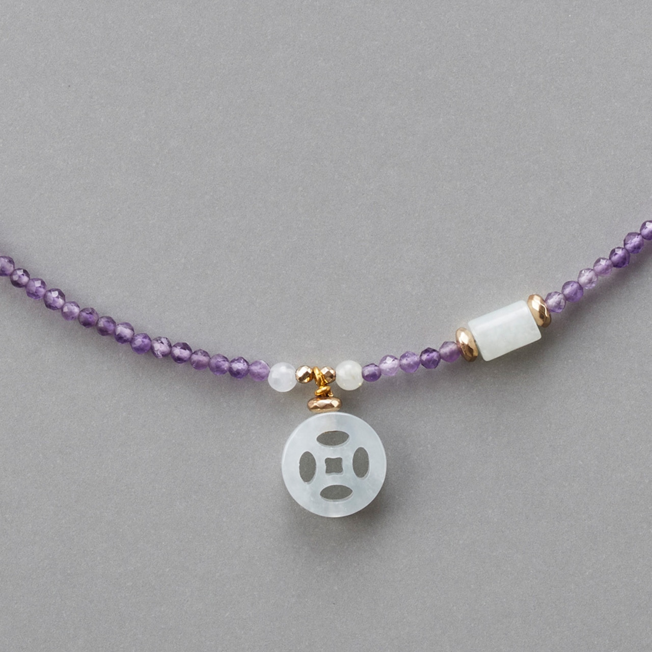 翡翠とアメシストのコラボ！アメシスト 翡翠 ネックレス K14GF A貨翡翠 ne1175