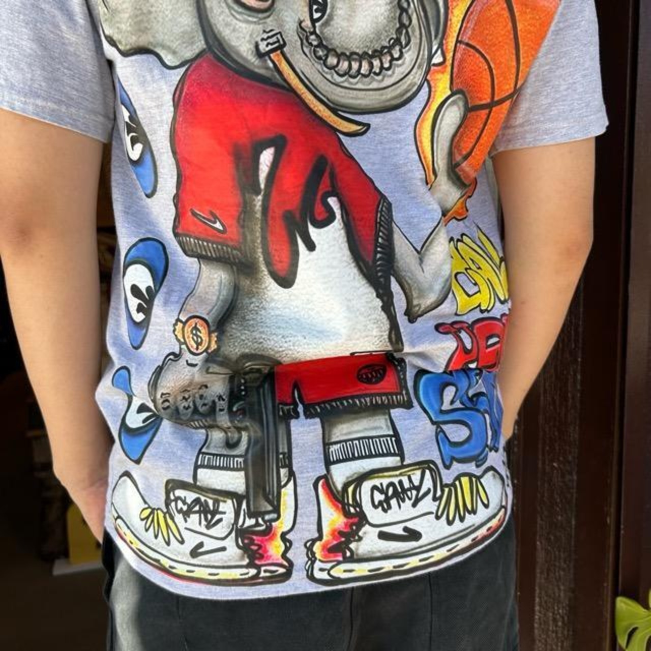 TOPANGA Men's ゾウのバスケ Tシャツ グレー ファッション メンズ カットソー 半袖 プリントTシャツ