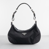 プラダ ショルダーバッグ ブラック ナイロン レザー ヴィンテージ