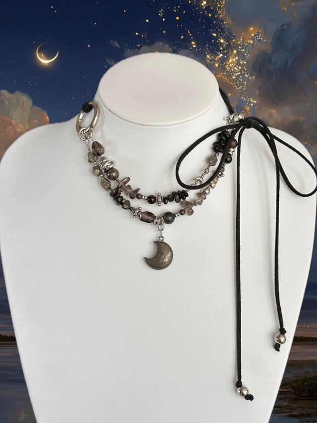 pyrite moon charm leather choker.