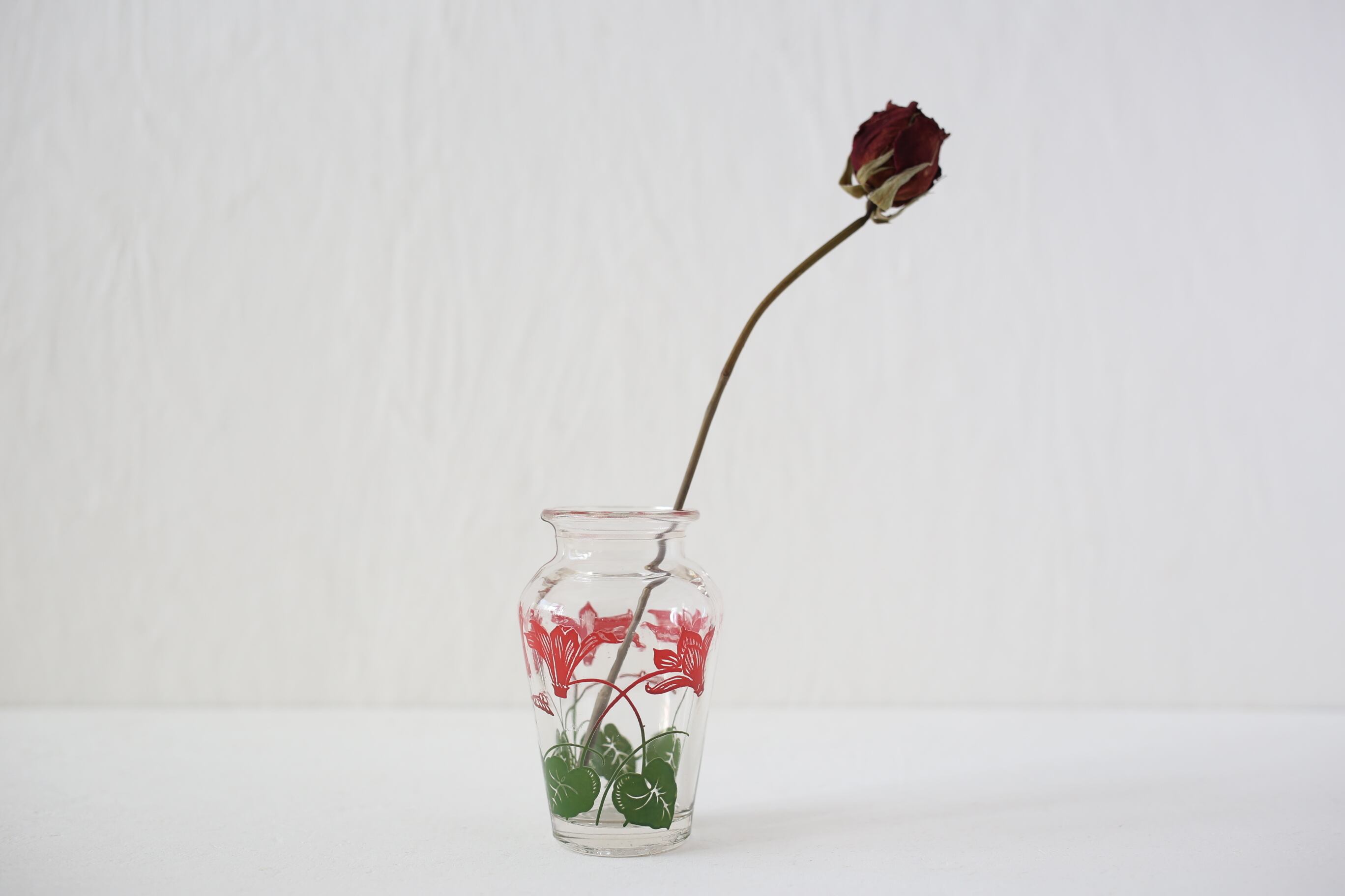 フランス アンティーク ヴィンテージ ヒヤシンスポット 透明×花柄 N-05094