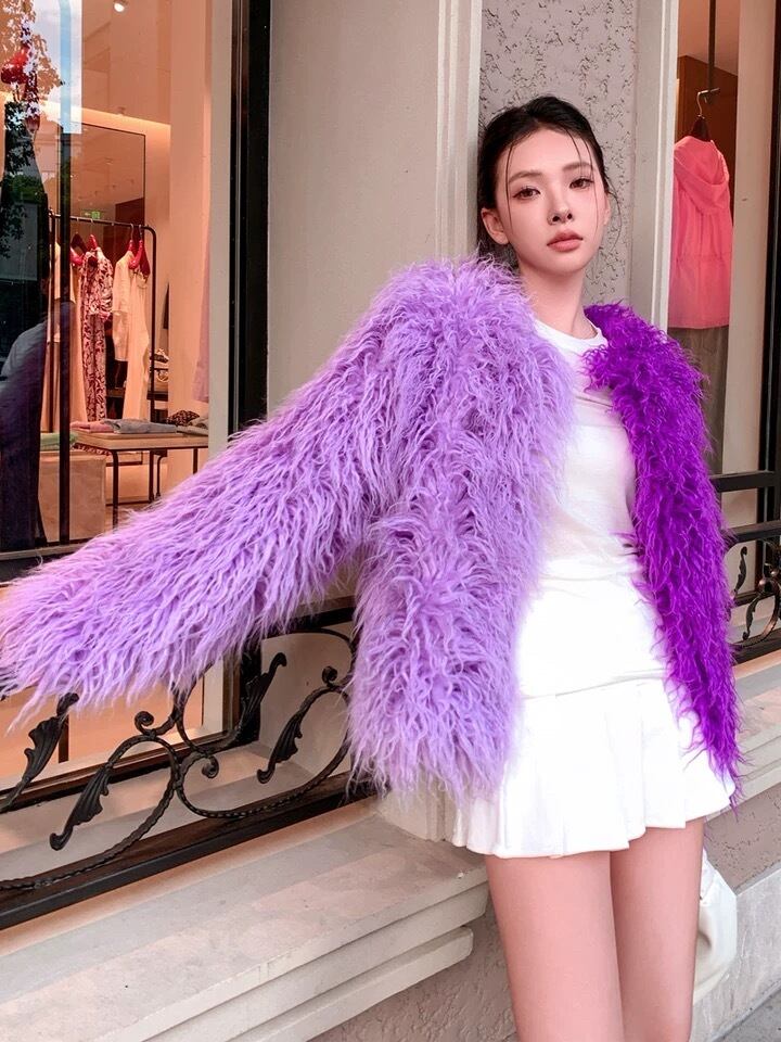 紫 ピンク バイカラー ファー コート | LOVEYsmileSHOP
