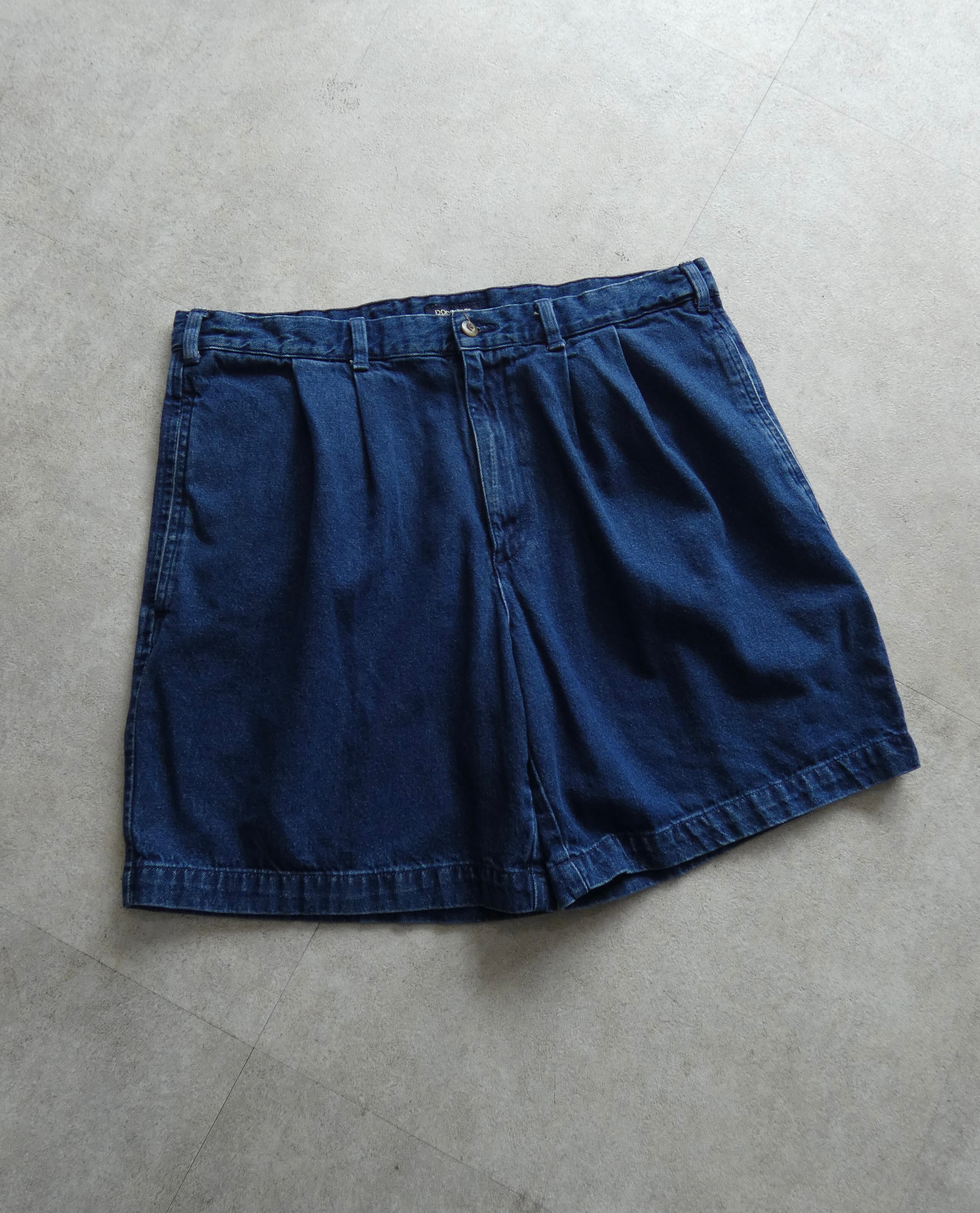 90s USA製 SOLO SEMORE デニムショーツ 34 濃紺 バギーショーツ ワイド