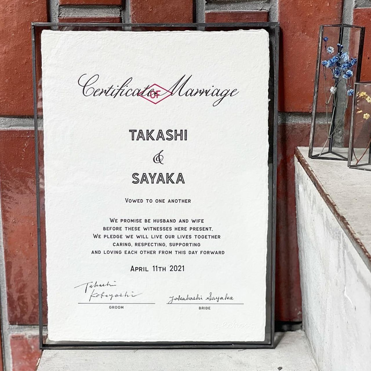 ガラスフレーム付き】活版印刷結婚証明書 | Echos Design & Letterpress