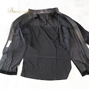 社交ダンス 衣装 ハセベ Hasebe シャツ ブラウス ベロア 装飾 ダンス パーティ ラテン 発表会 黒 おしゃれ 高級感 ジャズ ブラック系 ストレッチ ステージ エレガント メンズ コスチューム フォーマル