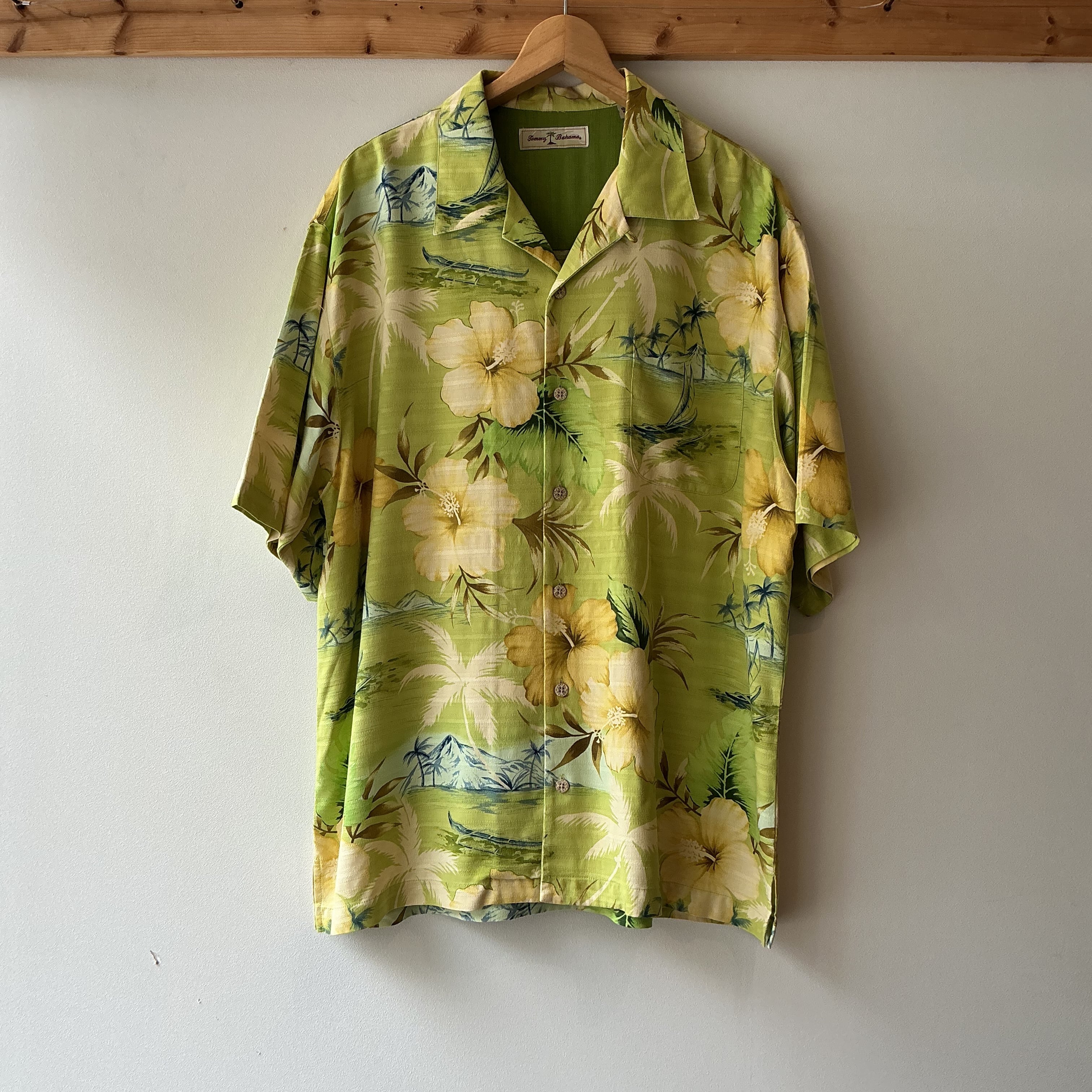00's~ Tommy Bahama アロハシャツ メンズL グリーン トミーバハマ